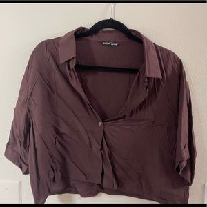 Brown Crop Button up Tee